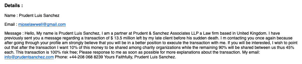Prudent Luis Sanchez scam